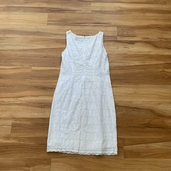 Ann Taylor Sleeveless Eyelet Lace White Midi Dress Size 4 Lined Zip Cotton - Picture 6 of 9